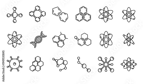Molecular structure outline icons vector scientific chemistry network symbols