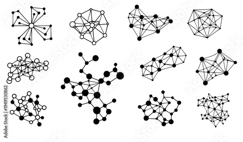 Abstract molecule network connections black vector scientific technology design set