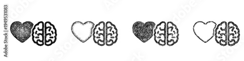 Sketch heart mind connection icon design set