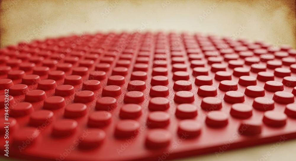 Fototapeta premium Close-up of a red building block baseplate creating a textured pattern with shallow depth of field.