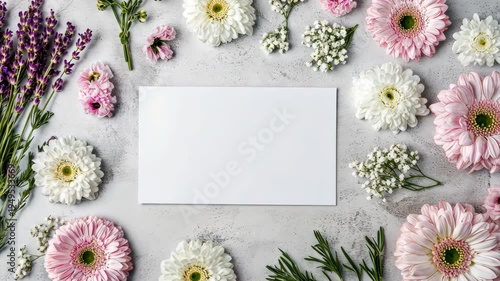 Timelapse of flowers arranging around blank card for creative floral design