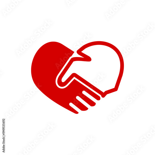 Abstract handshake forming a heart shape, representing partnership, care, and community support for charity or business branding.