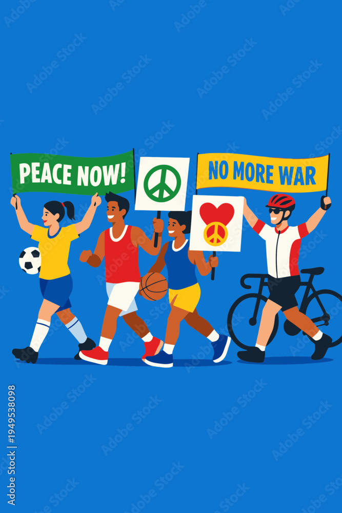 Fototapeta premium Vector Illustration of Athletes Marching Together for Peace