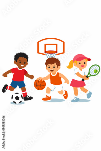 Vector Illustration of Children Playing Multiple Sports for Peace