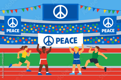 Vector Poster of Sports Stadium Filled with Peace Symbols