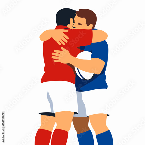 Vector Illustration of Rugby Players Embracing After Match