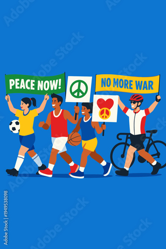 Vector Illustration of Athletes Marching Together for Peace