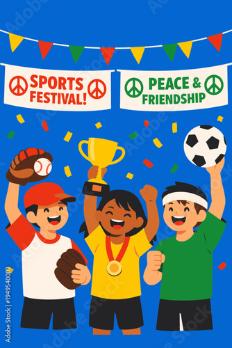 Vector Illustration of Peaceful Sports Festival with Children