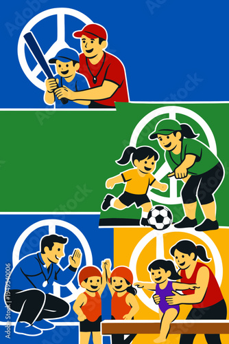 Vector Illustration of Sports Coaches Teaching Values of Peace