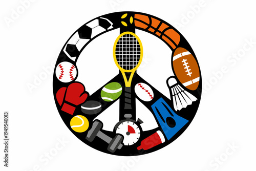 Vector Illustration of Sports Icons Forming Peace Symbol