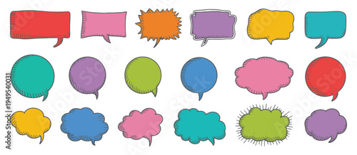 Speech Bubbles and Thought Dialog Set in Torn Paper Collage Style with Ripped Edges, Vintage Scrapbook Comic Chat Frames for Messages, Quotes and Social Media Design Elements