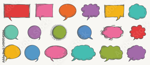 Speech Bubbles and Thought Dialog Set in Torn Paper Collage Style with Ripped Edges, Vintage Scrapbook Comic Chat Frames for Messages, Quotes and Social Media Design Elements