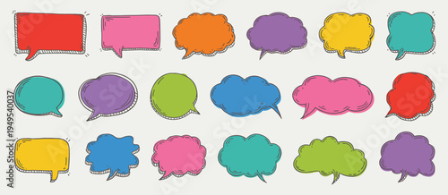 Speech Bubbles and Thought Dialog Set in Torn Paper Collage Style with Ripped Edges, Vintage Scrapbook Comic Chat Frames for Messages, Quotes and Social Media Design Elements