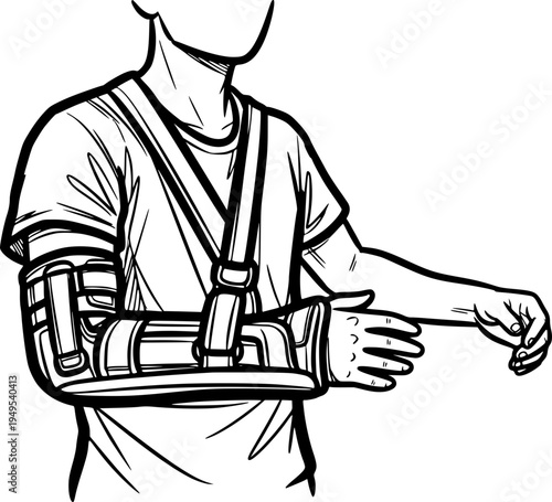 Person wearing arm sling and adjusting it for support  