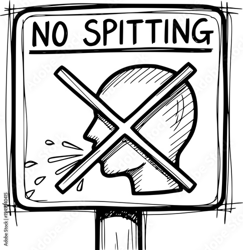 No spitting sign with crossed-out figure and warning graphic  