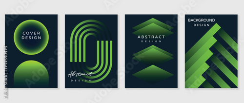 Modern gradient poster background vector set. Abstract cover template with monotone perspective geometric prism shape. Ideal design for social media, cover, banner, flyer.