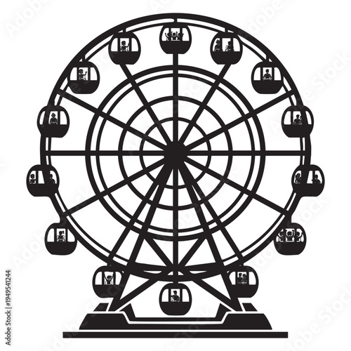 Happy people silhouettes in ferris wheel cabins isolated on transparent background vector illustration