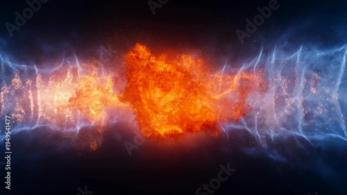 Abstract digital illustration showing the collision of fire and ice elements