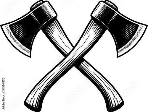 Vintage crossed axes illustration in woodcut style