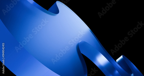 abstract 3d render blue glass wave on dark background