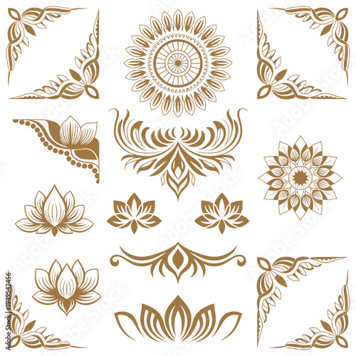 Thai Ethnic Ornament Vector Set, Traditional Decorative Elements and Cultural Thai Motifs Collection, Ethnic Thai Illustration for Pattern Design, Textile and Cultural Graphics