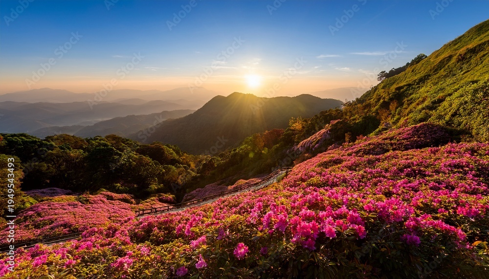 Fototapeta premium Sun Kissed Blossoms Cascade Down Mountain Slopes Outdoor Doi Inthanon Sunlight