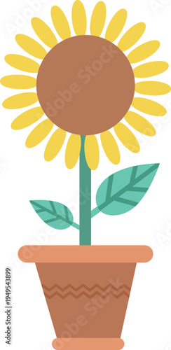 cartoon single sunflower with vibrant yellow petals and a rich brown center