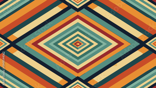Retro geometric pattern with concentric diamonds in warm hues