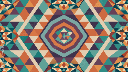 Retro Geometric Kaleidoscope Pattern with Triangles in Earthy Tones