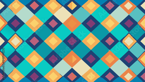 Geometric diamond pattern background with modern, vibrant color scheme