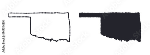 Oklahoma USA state map silhouette and outline map. Vector shapes of us state, isolated on white. Perfect for infographics, geography design, education, and maps.