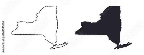 New York USA state map silhouette and outline map. Vector shapes of us state, isolated on white. Perfect for infographics, geography design, education, and maps.