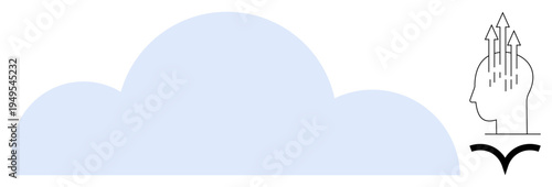 Cloud technology concept. Cloud storage and connectivity, paired with human figure and innovation arrows growth. Cloud technology fits education, business, tech, and creative fields