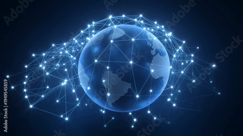 Global Connectivity Concept Represented by Earth and Interconnected Network on Dark Background
