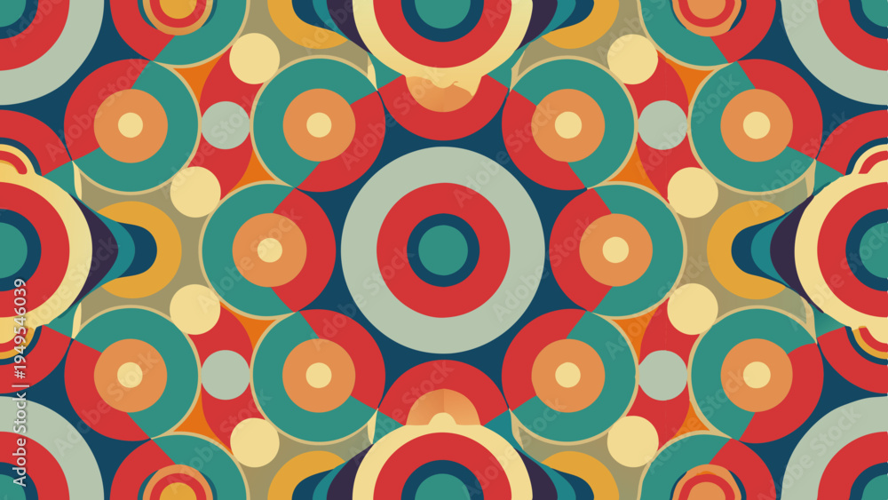 Fototapeta premium Retro Circle Pattern with Geometric Shapes, Rings and Circles