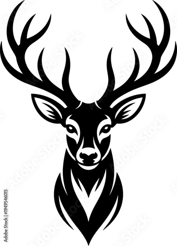 Black and white deer head silhouette vector illustration
