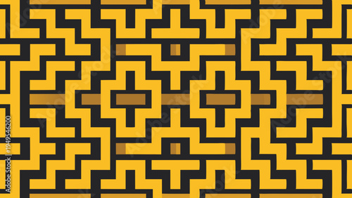 Abstract geometric maze pattern with flat color and repetition