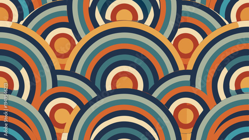 Retro style semicircle pattern background with vibrant color palette