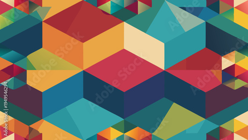 Abstract geometric background with vibrant color scheme and cubist shapes