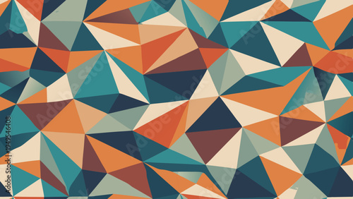 Retro low poly background with orange and teal triangles