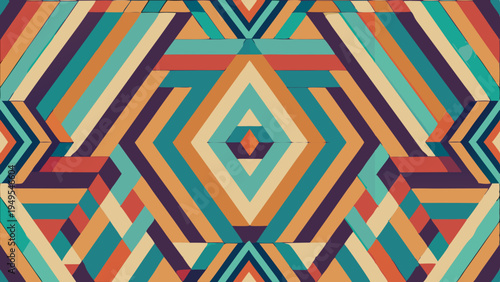 Geometric Pattern of Colorful Bands in Symmetrical Diamond Design