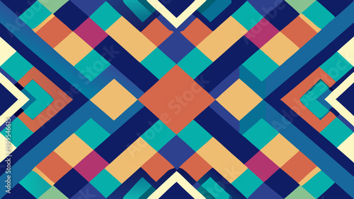 Abstract geometric pattern with colorful squares and diagonal lines