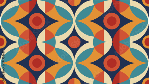 Retro geometric pattern with circular and floral elements