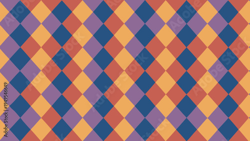 Colorful diamond tile pattern repeats with blue, orange hues