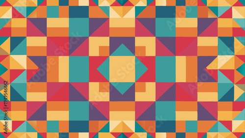 Retro geometric tile pattern background with colorful triangles