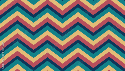 Retro zigzag pattern with teal navy gold and red