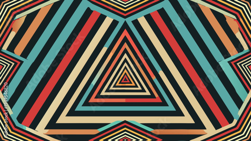Retro striped triangular tunnel illusion geometric vector background
