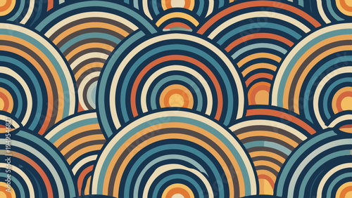 Retro overlapping semicircle pattern with blue and orange tones