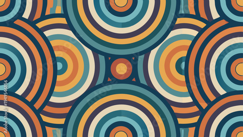Retro styled concentric circles pattern with semi circle motif