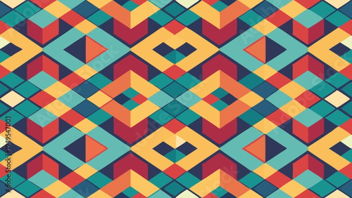 Retro geometric pattern background with colorful diamond shapes